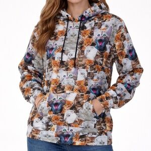 Goth Cat Hoodie – Creepy Cute Kittens + Upside Down Crosses, Alt Streetwear Pull